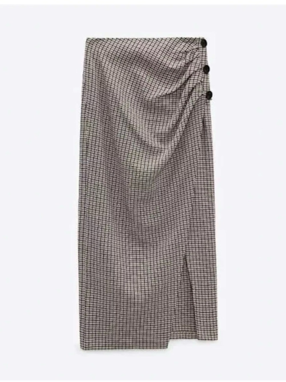 Zara Wrap Buttons Pencil Skirt Plaid Houndstooth Check Size M‎ NWOT